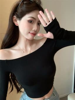 Women's Slim Fit Long Sleeve T-Shirt Cotton Crop Top Black White Slash Neck Tee Shirt Sexy Femme 2026