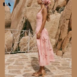 French Style A-line Hollow Out Long Dresses for Women, Vacation Style V-neck Maxi Dress, Fashionable Sleeveless Solid Dress
