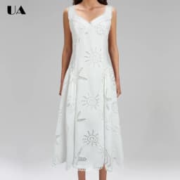 French Style A-line Hollow Out Long Dresses for Women, Vacation Style V-neck Maxi Dress, Fashionable Sleeveless Solid Dress