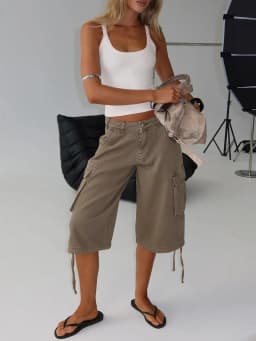 STYLISH LADY Vintage Baggy Cargo Capri Pants 2026 Women Camo Pocket Drawstring Hem Casual Loose Street Wide Leg Mid Jeans