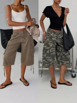 STYLISH LADY Vintage Baggy Cargo Capri Pants 2026 Women Camo Pocket Drawstring Hem Casual Loose Street Wide Leg Mid Jeans
