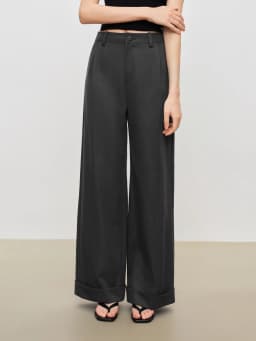 ZIQIAO Women's Lyocell Cotton Draped Straight Leg Casual Pants 2026 Summer New Gray Cuffed Trousers Khaki Deep Grey Pants