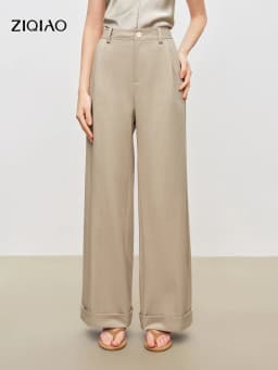ZIQIAO Women's Lyocell Cotton Draped Straight Leg Casual Pants 2026 Summer New Gray Cuffed Trousers Khaki Deep Grey Pants