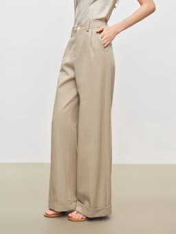 ZIQIAO Women's Lyocell Cotton Draped Straight Leg Casual Pants 2026 Summer New Gray Cuffed Trousers Khaki Deep Grey Pants