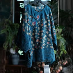 100% Ramie Women Casual Shirt New Arrival 2026 Chinese Style O-neck Vintage Print Loose Comfortable Female Tops Shirts M2785
