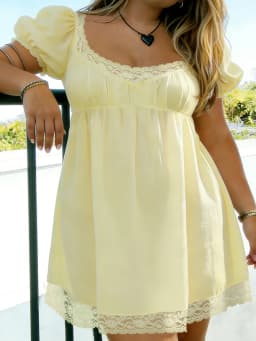 Women s Plus Size Mini Dress Summer Lace Trim Patchwork Puff Short Sleeve Square Neck A Lline Dress