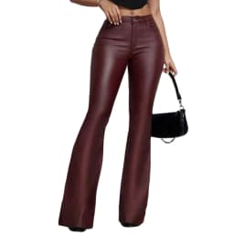 For Women For Night Out Y2K High Waist Leather Flared Pants Night Club Casual Outings Casual Wide Leg Leather Pants