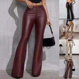 For Women For Night Out Y2K High Waist Leather Flared Pants Night Club Casual Outings Casual Wide Leg Leather Pants