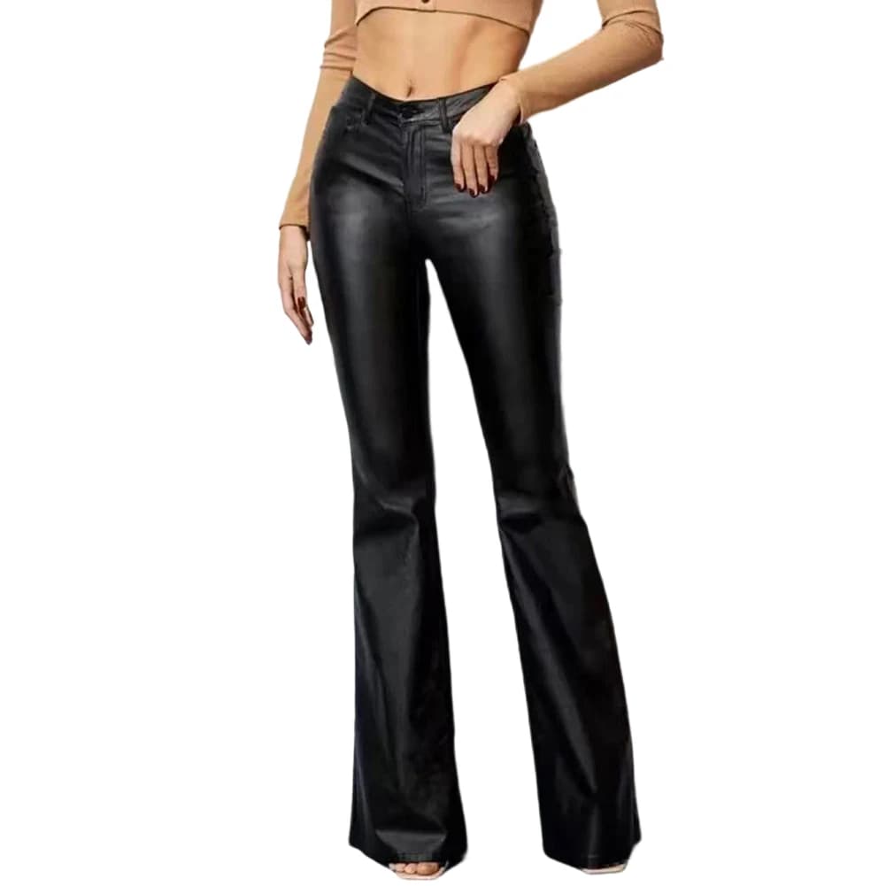 For Women For Night Out Y2K High Waist Leather Flared Pants Night Club Casual Outings Casual Wide Leg Leather Pants
