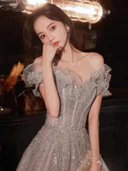 Fashion Gray Sequined Ruffles Strapless Dress Women's Slim Fit Big Swing Ankle-length Evening Dresses New E5HG