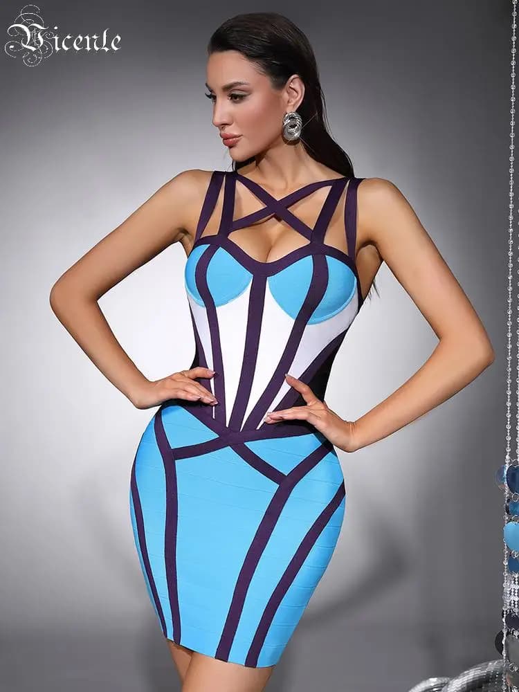 VC Bandage Bodycon Mini Dress Women Cut Out Strappy Club Dress Sexy Sleeveless Cocktail Party Dress Elegant Slim Fit Outfit