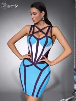 VC Bandage Bodycon Mini Dress Women Cut Out Strappy Club Dress Sexy Sleeveless Cocktail Party Dress Elegant Slim Fit Outfit