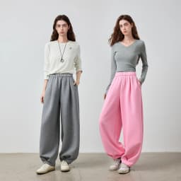 TOYOUTH Women's Rose Pink Elastic Waist Tapered Balloon Pants 2026 Autumn New Loose Fit Slimming