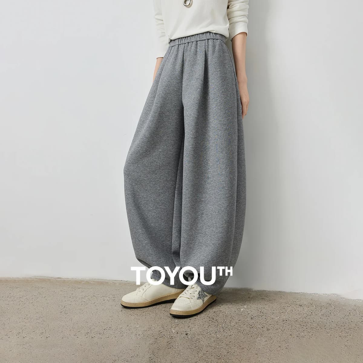 TOYOUTH Women's Rose Pink Elastic Waist Tapered Balloon Pants 2026 Autumn New Loose Fit Slimming