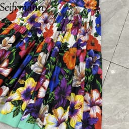 Seifrmann Casual printed cotton two-piece round neck short-sleeved top high waist skirt suit 2026 summer new women's clothing