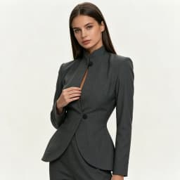 PUAL 2026 Women Stand Collar Suit Jacket, fitted peplum waist gray blazer, single button design for office formal daily outfits