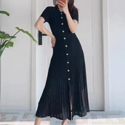 Polo Collar Pullover Temperament Hollow Knitted Long Dress for Women