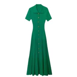 Polo Collar Pullover Temperament Hollow Knitted Long Dress for Women