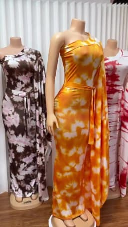 HLJ Women Floral Print One Flare Sleeve Maxi Dress Tie-dye Patchwork Mock Neck Belted Bodycon Dresses Female Party Clubwear New