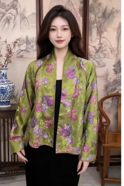 High Quality Spring and Summer NewV- Neck  Chinese Style Gourd jacquard Silk Fabric Women's Jacket M-L