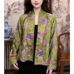 High Quality Spring and Summer NewV- Neck  Chinese Style Gourd jacquard Silk Fabric Women's Jacket M-L