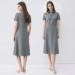 Amii Women's Casual Dresses 2026 Summer New Lapel Zip Half Placket Fitted Waist Office Short Sleeve Midi Dress Women 12642146