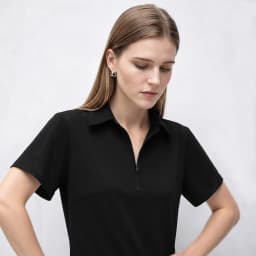 Amii Women's Casual Dresses 2026 Summer New Lapel Zip Half Placket Fitted Waist Office Short Sleeve Midi Dress Women 12642146