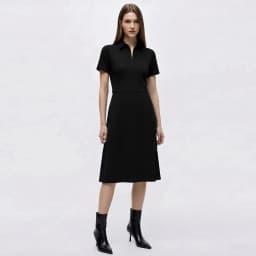 Amii Women's Casual Dresses 2026 Summer New Lapel Zip Half Placket Fitted Waist Office Short Sleeve Midi Dress Women 12642146