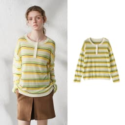 TOYOUTH Women's Linen Knit Top 2026 Autumn New Breathable Cloud Like Striped Intellectual Blouse