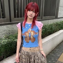 Karrram Japanese Y2k Deer Print T-shirt 2000s Cutecore Short Sleeve Patchwork Tops Vintage Harajuku Puff Sleeves T Shirt Kawaii