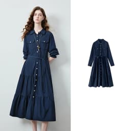 TOYOUTH Women's Light Utility Shirt Dress Fall 2026 Waist Cinched Slimming Office Commute