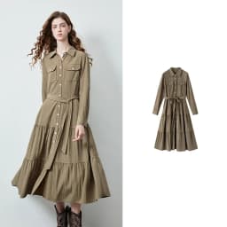 TOYOUTH Women's Light Utility Shirt Dress Fall 2026 Waist Cinched Slimming Office Commute