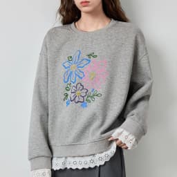 TOYOUTH Women's Sweatshirt 2026 Autumn New Floral Print Round Neck Loose Fake Two-Piece Lace Splicing Pullover Top