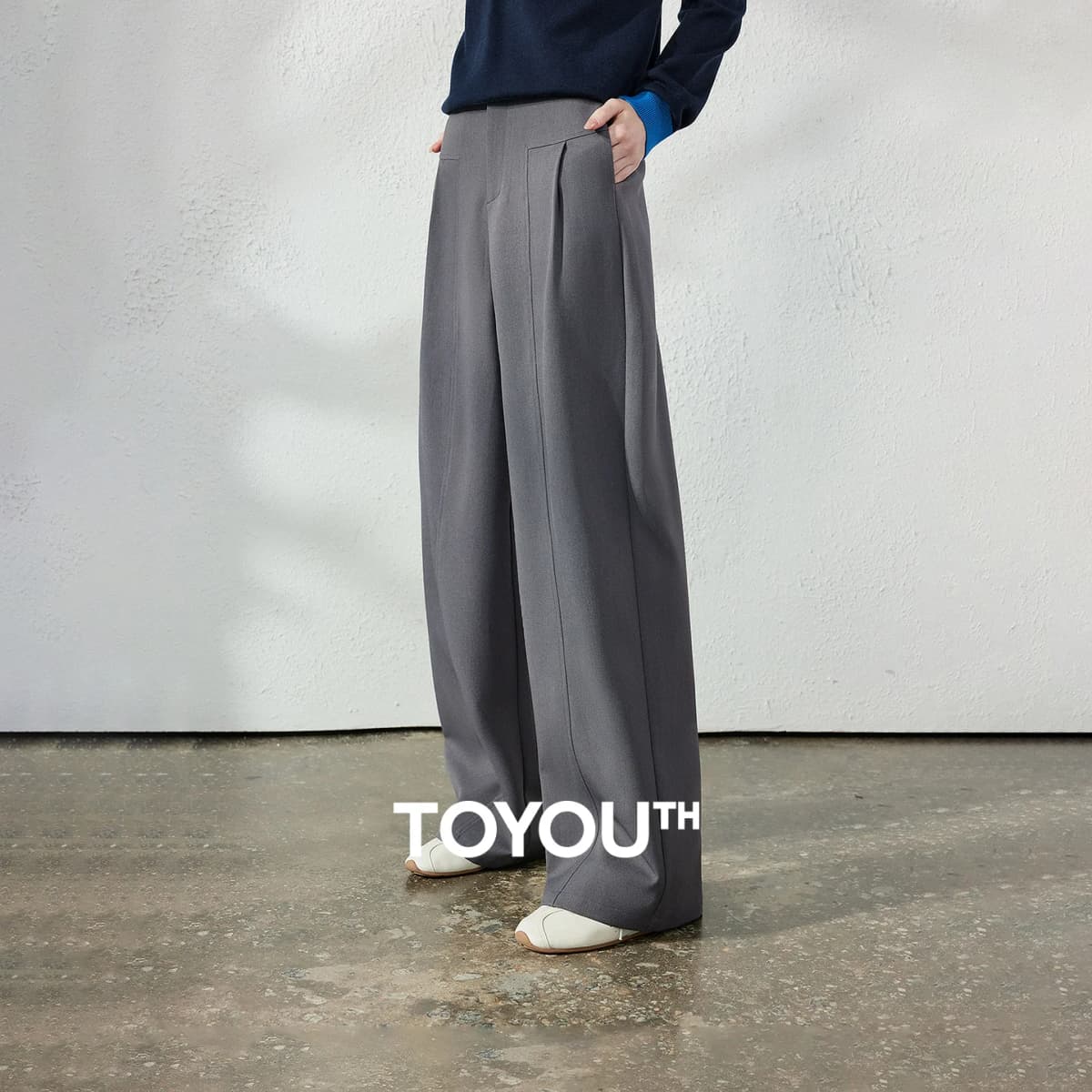 TOYOUTH Women's Wide Leg Suit Pants 2026 Fall New Drapey Seam Detail Tailored Office