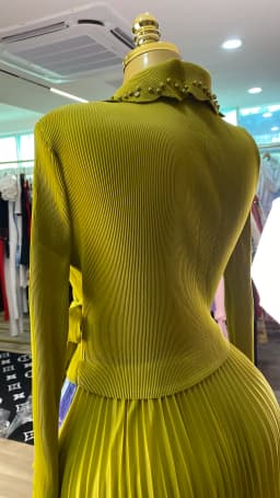 Elegant Retro Collar Beaded Anti-Static Printed Pleated Polyester Dress-GZXX905