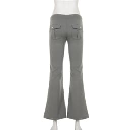 Women Y2K Low Waist Flare Sweatpants Grey Baggy Wide Leg Jogger Pants Drawstring High Street Casual Pocket Sweatpants Fashion
