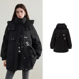 TOYOUTH Women's White Duck Down Coat 2026 Winter New Urban Functional Hooded Waist Cinched Windproof Outerwear