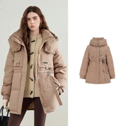 TOYOUTH Women's White Duck Down Coat 2026 Winter New Urban Functional Hooded Waist Cinched Windproof Outerwear