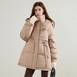 TOYOUTH Women's White Duck Down Coat 2026 Winter New Urban Functional Hooded Waist Cinched Windproof Outerwear