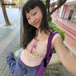 Karrram Japanese Y2k Rhinestone Print T-shirt 2000s Cutecore Short Sleeve Pink Top Vintage Harajuku Kawaii Tshirt American Retro