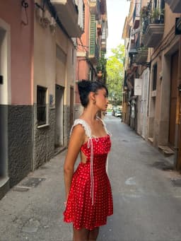 Women Lace Patchwork Polka Dot Printed Mini Dresses Sexy Club Streetwears Holiday Casual Camisole Sheath Vestidos Slim Fits