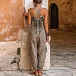 Women Sling Jumpsuit Ethnic Print V Neck High Waist Cargo Pocket Loose Harem Jogger Romper Bohemian Summer Beach One Piece Suits
