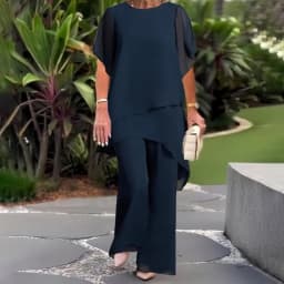 Casual Spring Outfit Women's 2-piece Chiffon Set Plus Size Wide Leg Pants Ruffle Layers V-neck Top Casual Office for Spring