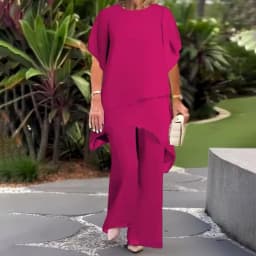 Casual Spring Outfit Women's 2-piece Chiffon Set Plus Size Wide Leg Pants Ruffle Layers V-neck Top Casual Office for Spring