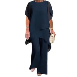 Casual Spring Outfit Women's 2-piece Chiffon Set Plus Size Wide Leg Pants Ruffle Layers V-neck Top Casual Office for Spring