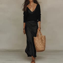 Spring Long Sleeve Loose Sweater Women's Set Elegant V Neck Satin Long Dress Suit Summer Casual Slim Vacation Beach Outfit Mujer
