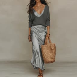 Spring Long Sleeve Loose Sweater Women's Set Elegant V Neck Satin Long Dress Suit Summer Casual Slim Vacation Beach Outfit Mujer