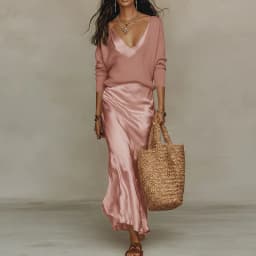Spring Long Sleeve Loose Sweater Women's Set Elegant V Neck Satin Long Dress Suit Summer Casual Slim Vacation Beach Outfit Mujer