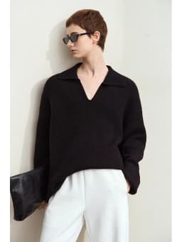 Amii Women's Sweater 2026 Winter New V-neck Loose Long Sleeve Solid Knit Sweater Ladies Basic Versatile Pullover Top 12444194