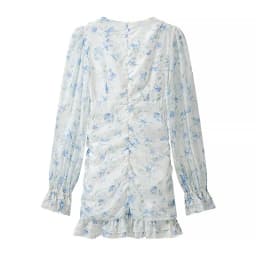 Autumn Flare Long Sleeve Ruffle Women Dress Fashion Floral Print Slim Bodycon Hip Dress Sexy Deep V Neck 3D Flower Party Dresses